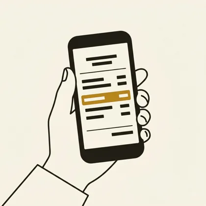 A hand holding a phone showing a simplified receipt